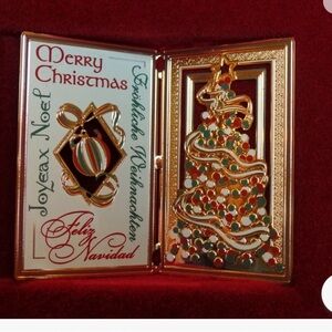 Baldwin Merry Christmas Card Ornament Handcrafted 24 Karat Gold Finish